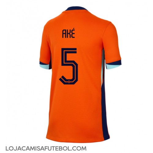 Camisa de Futebol Holanda Nathan Ake #5 Equipamento Principal Mulheres Europeu 2024 Manga Curta